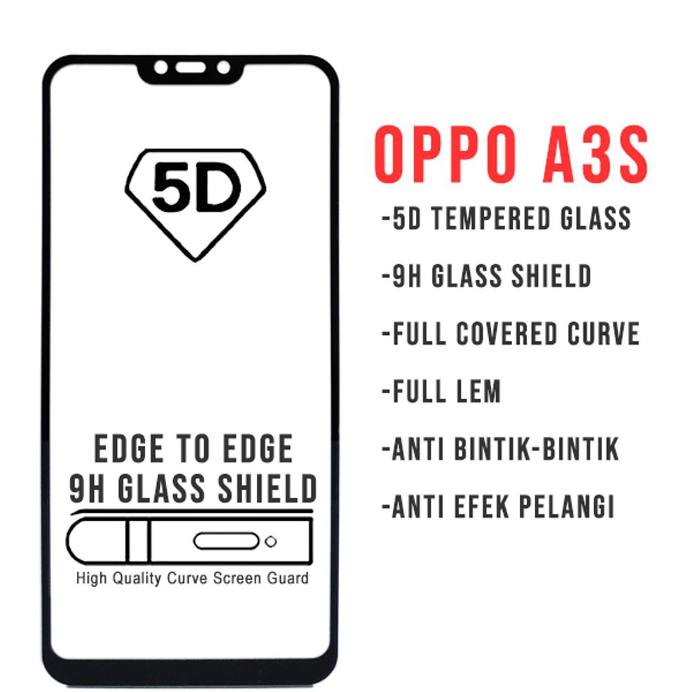 TEMPERED GLASS FULL LEM 5D 9D OPPO A3S ANTI GORES KACA FULL LEM -COVER