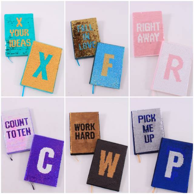 DIARY ALPHABET SEQUIN FLIP USAP BERUBAH WARNA DAN GAMBAR