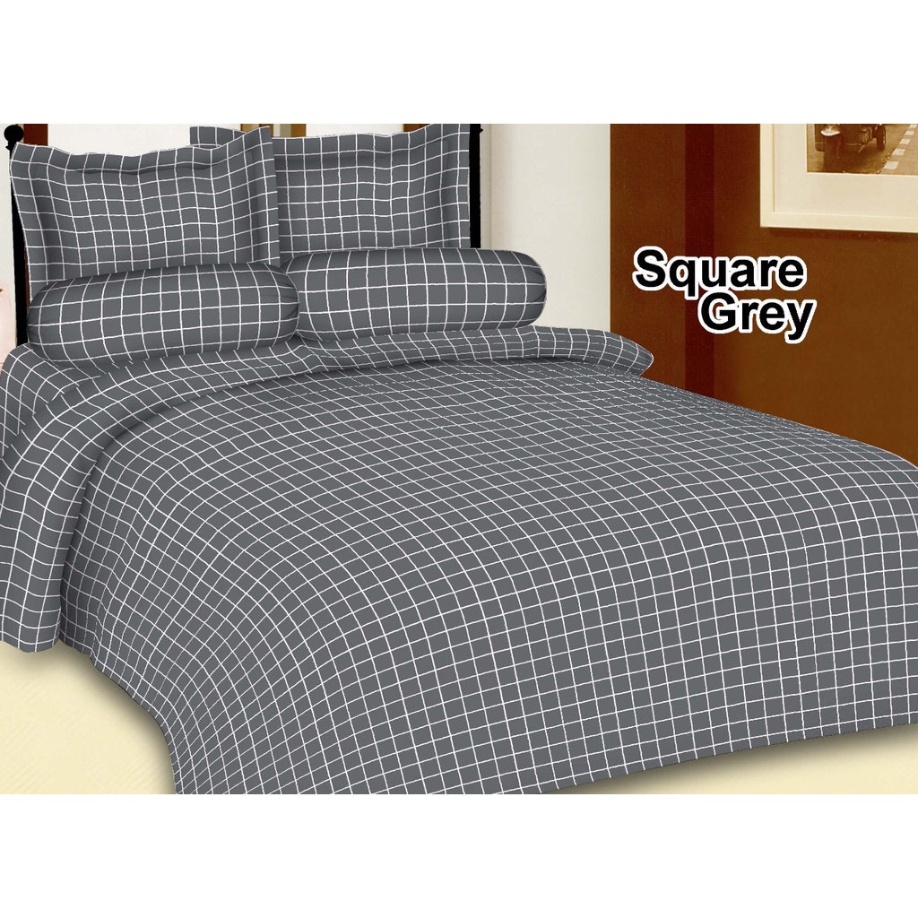 ALW- Sprei double bed Aesthetic Homade  Kotak SQUARE GREY Sprei sudut karet 160 x 200