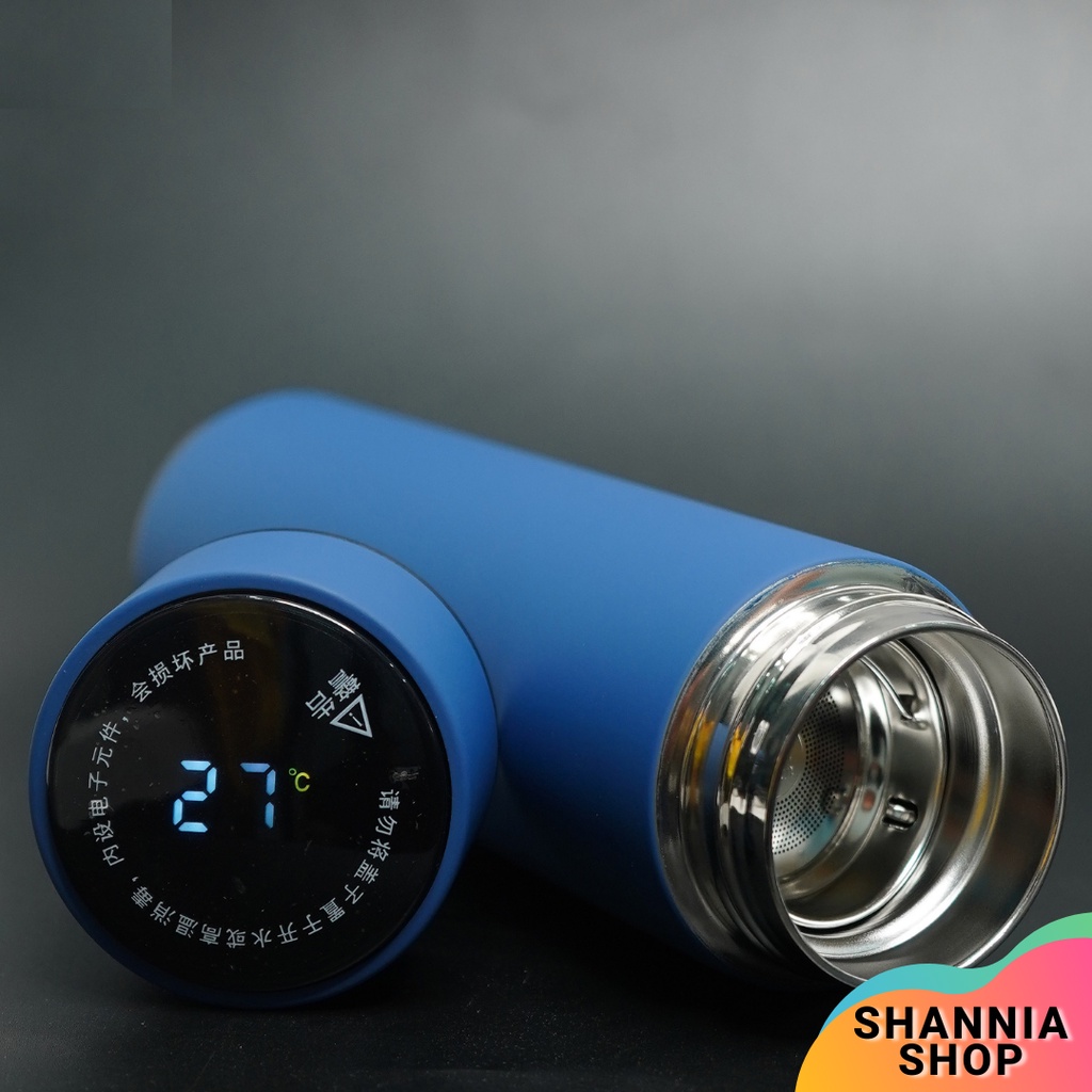 H219 [BIRU] Termos Air Panas LED Temperatur Suhu Botol Vacuum Tumbler / Termometer LED Digital Doff Karet