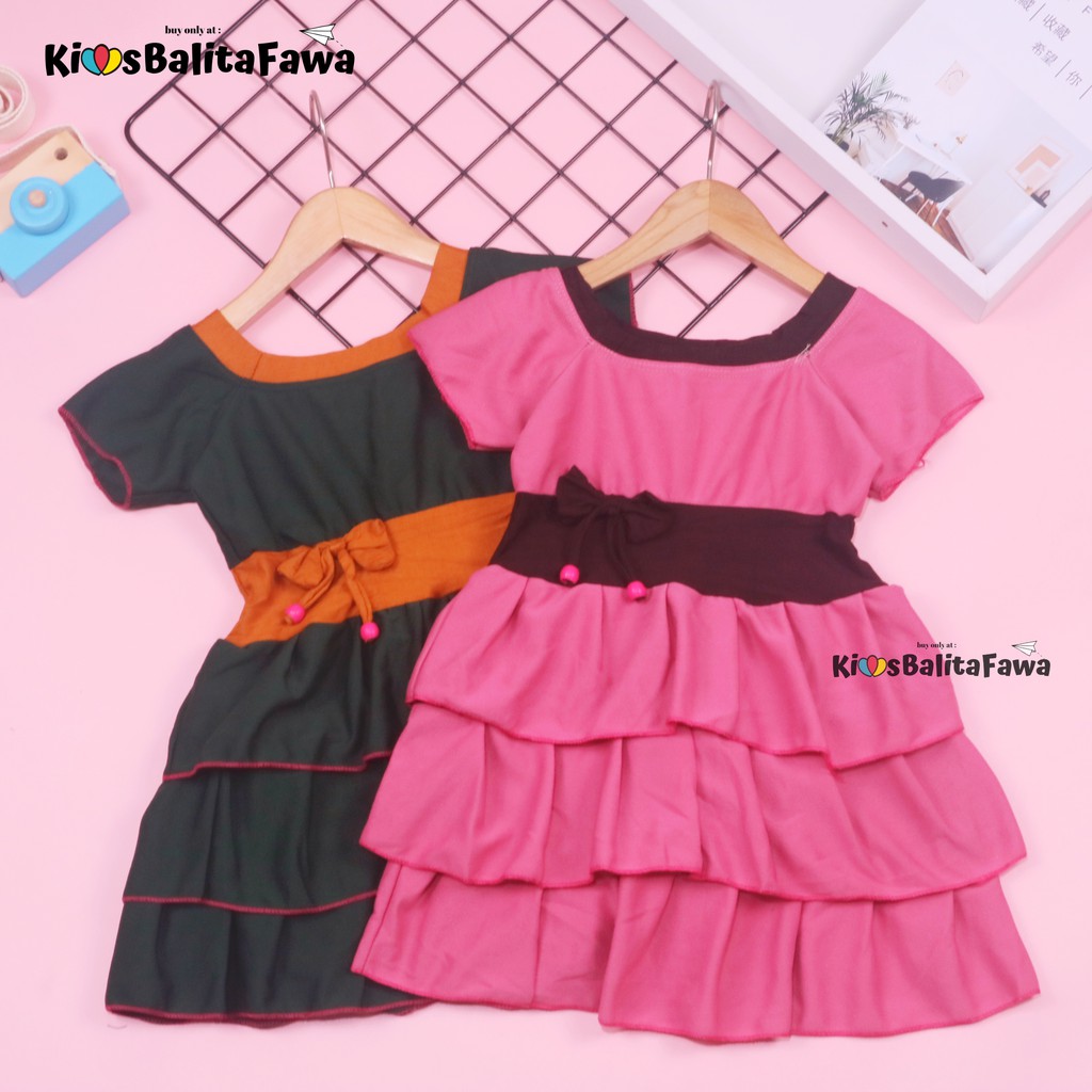 Dress Nayla uk 1-2 Tahun / Dres Anak Perempuan Cewek Baju Motif Murah Casual Pesta Kensi