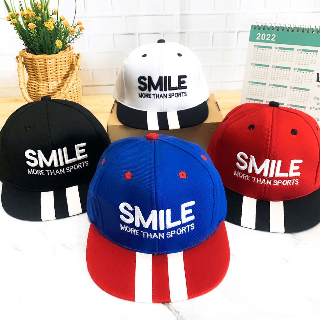 PHILEO | TOPI ANAK FASHION HAT BORDIR TULISAN SMILE MORE THAN SPORTS UNISEX SNAP BACK-1