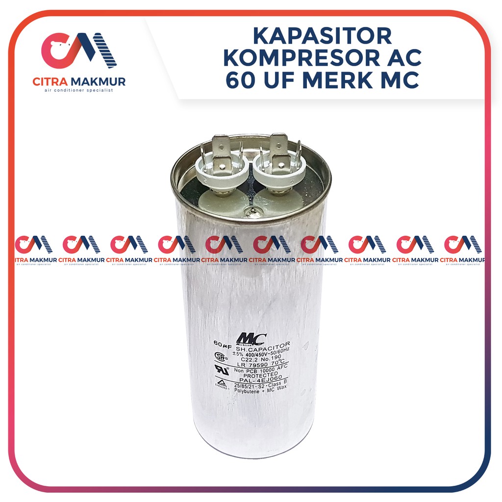 Kapasitor AC 60 uF Capasitor Air Conditioner Kompresor Compresor Tabung Mesin aluminium merk MC