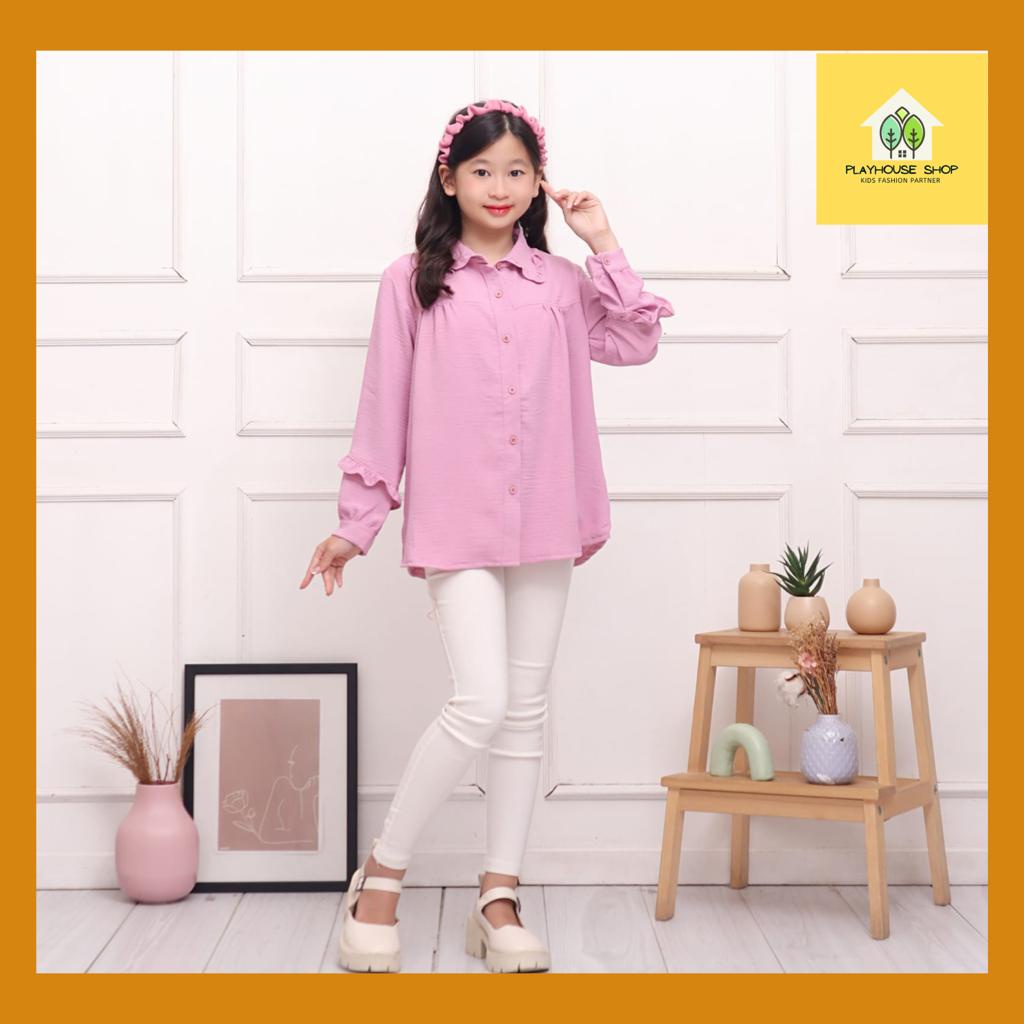 PLAY HOUSE - Bluse Atasan Baju Crinkle Airflow Import Anak Perempuan Lengan Panjang usia 6-12 Tahun