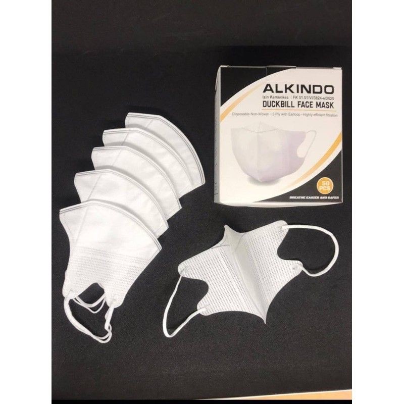 (ECER) PREMIUM MASKER DUCKBILL ALKINDO 4 PLY / MASKER DUCKBILL ALKINDO GARIS ISI 50 PCS /DUCKBILL MURAH