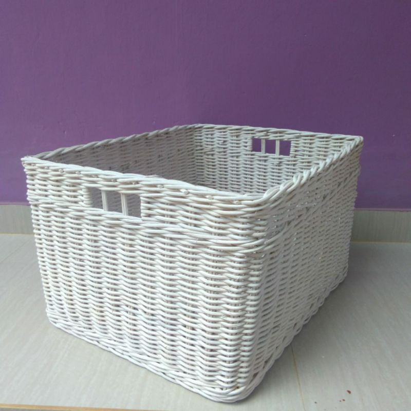 keranjang rotan kotak penyimpanan serbaguna persegi panjang laci penyimpanan barang baju kotor mainan anak laundry  45x38x35 cm