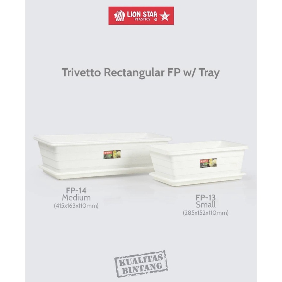 LION STAR FP 13 TRIVETTO SMALL ATAU KECIL POT BUNGA PUTIH SEGI PANJANG TRAY TATAKAN LIONSTAR FP-13