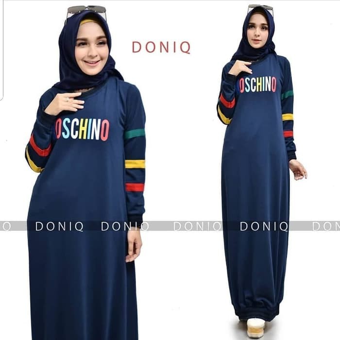 Idref Baju Muslim Gamis Moschino Dress Panjang Hijab Casual Pakaian Wa - Hitam- L