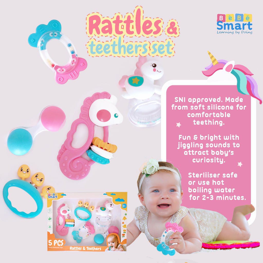 READY GOJEK GRAB Bebe Smart Rattles &amp; Teethers Unicorn &amp; Fox ISI 5pcs bbs808 bbs809 bbs901 bbs902