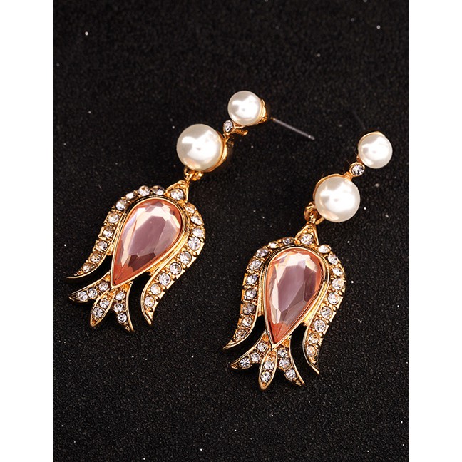 LRC Anting Tusuk Fashion Gold Pearl Drop Diamond Stud Earrings F52097