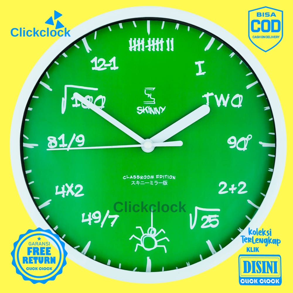 Jam Dinding Analog Minimalis Biru Chalk Skinny SK1123 Besar Hiasan Kamar Murah