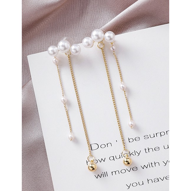 LRC Anting Tusuk Fashion Gold 925 Silver Needle Size Pearl Tassel Earrings D15276