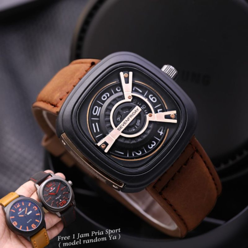 JAM TANGAN PRIA SEVENFRIDAY KULIT FREE 1 PCS JAM RAND DIAMETER 4,5CM || COD✔️