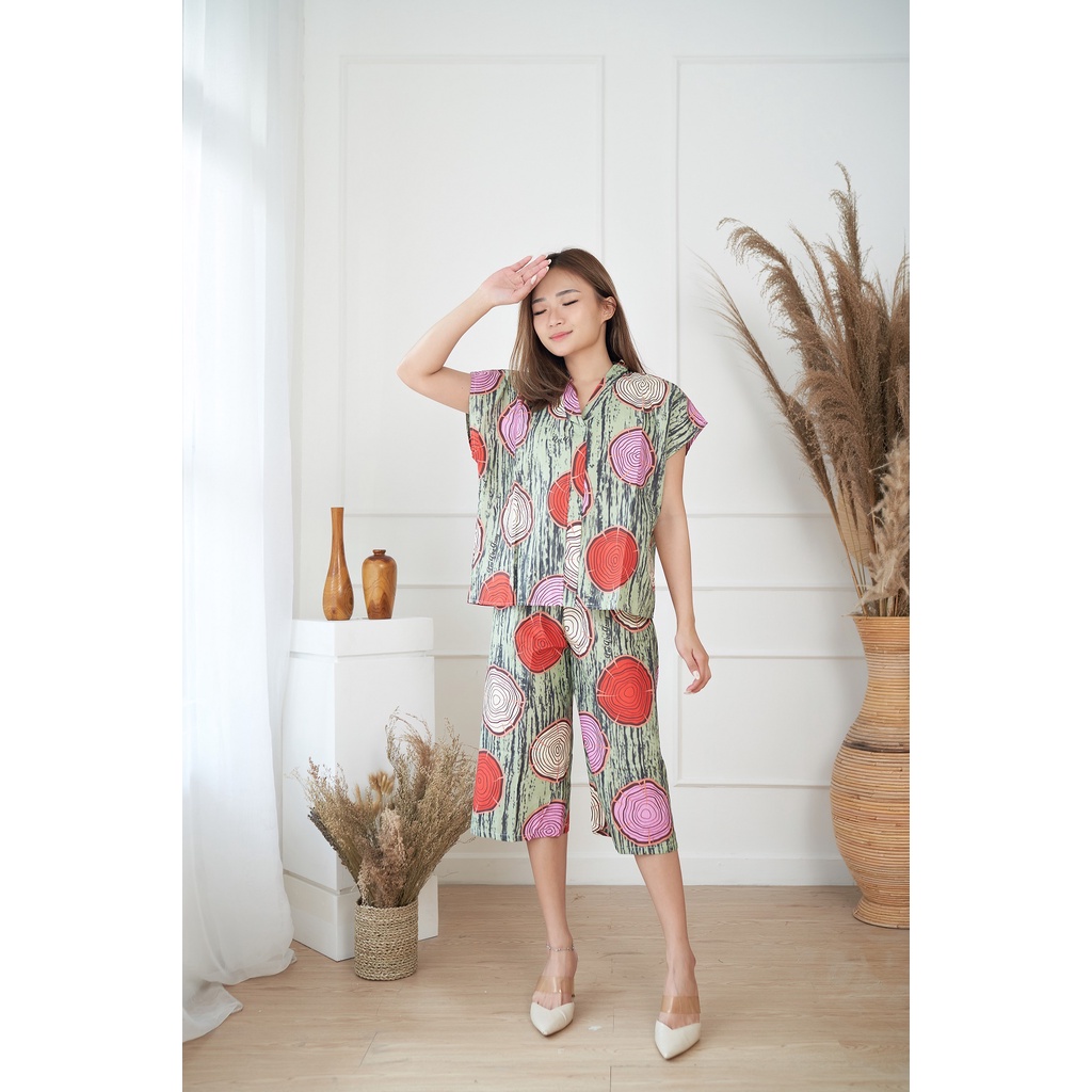 IZANY Piyama Dewasa Kimono Kulot / SET Kimono Kulot V Banyak Motif-ELLONIA ARMY