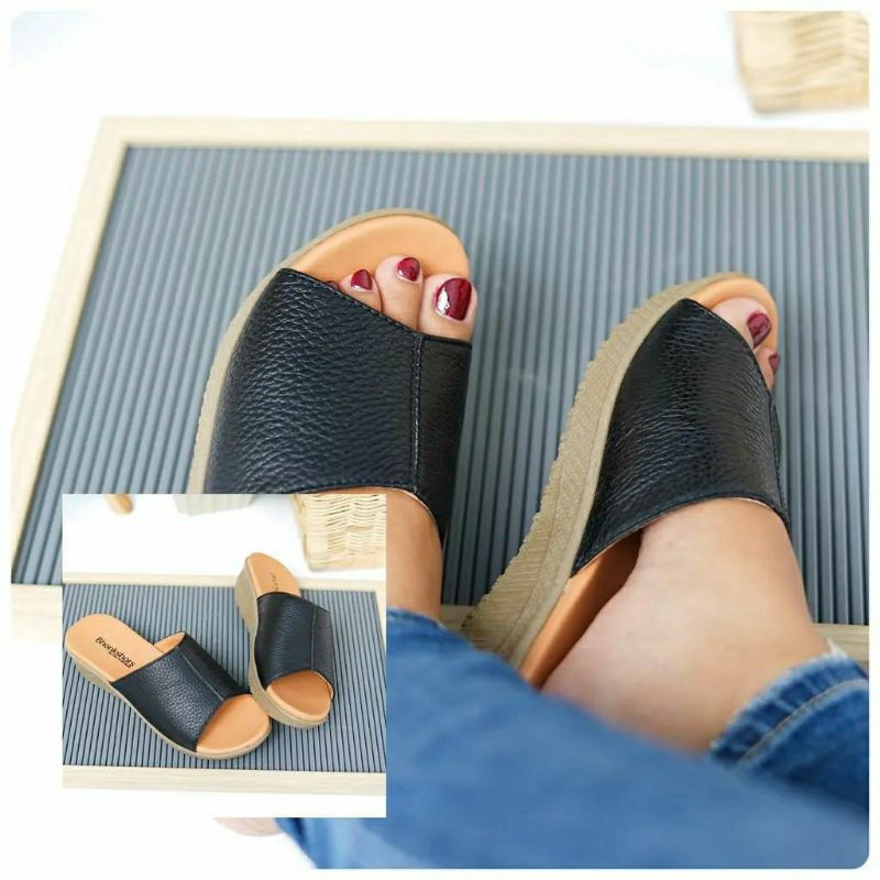 SANDAL PAPIRUT KULIT-HAK 3CM-ORI.SUKAREGANG GARUT