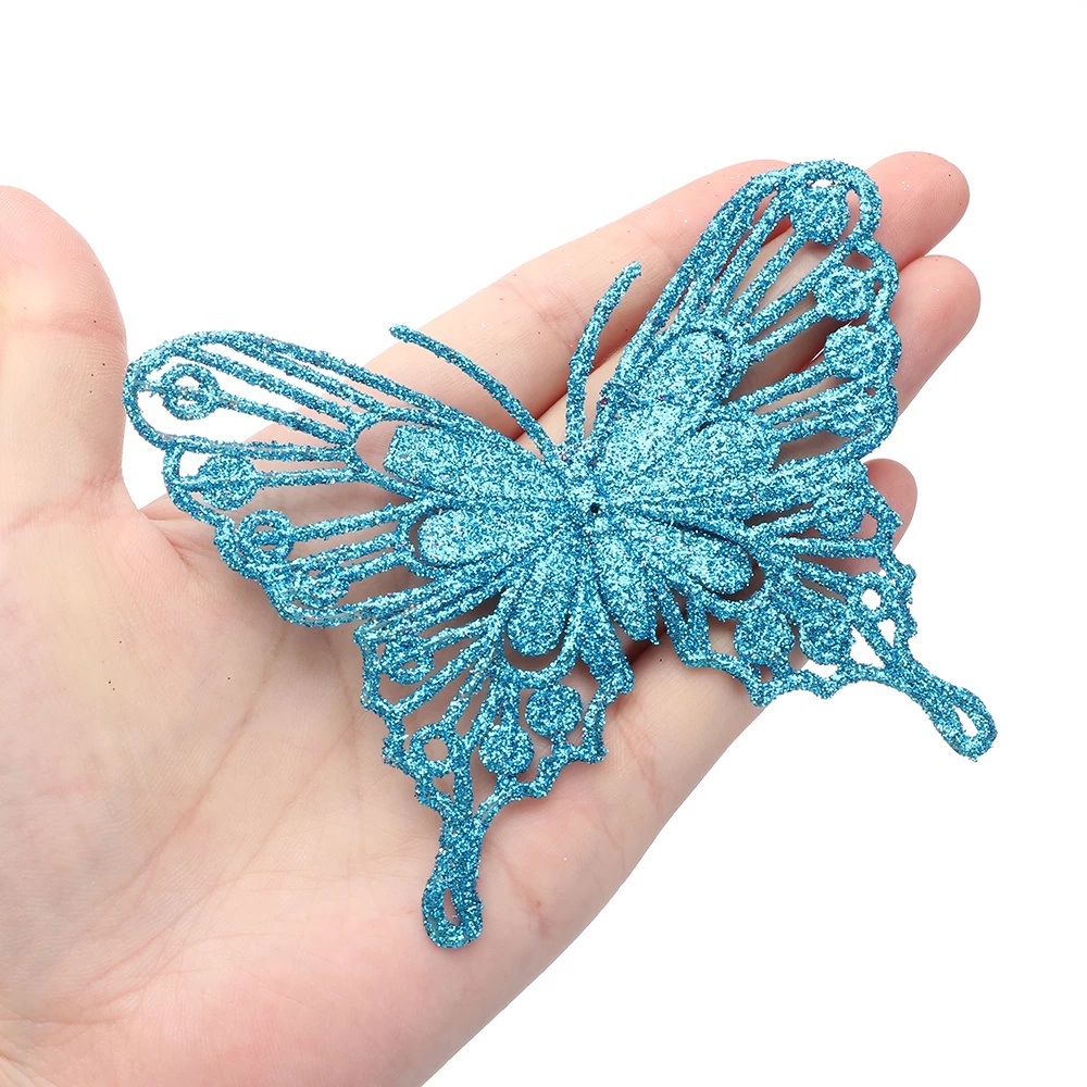 [Christmas Products] 10Pcs  Christmas Ornaments Glitter Hollow Butterfly Christmas Ornaments For Xmas Tree