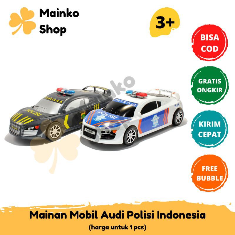 Mainan Anak Diecast Mobil Polisi Indonesia Audi Friction