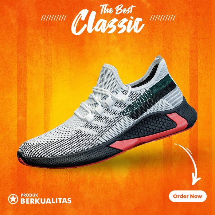 Sepatu Sneakers Olahraga Kets Sport Hitam Putih Pria Cowok Original Import Spatu Sneaker Lari Murah 