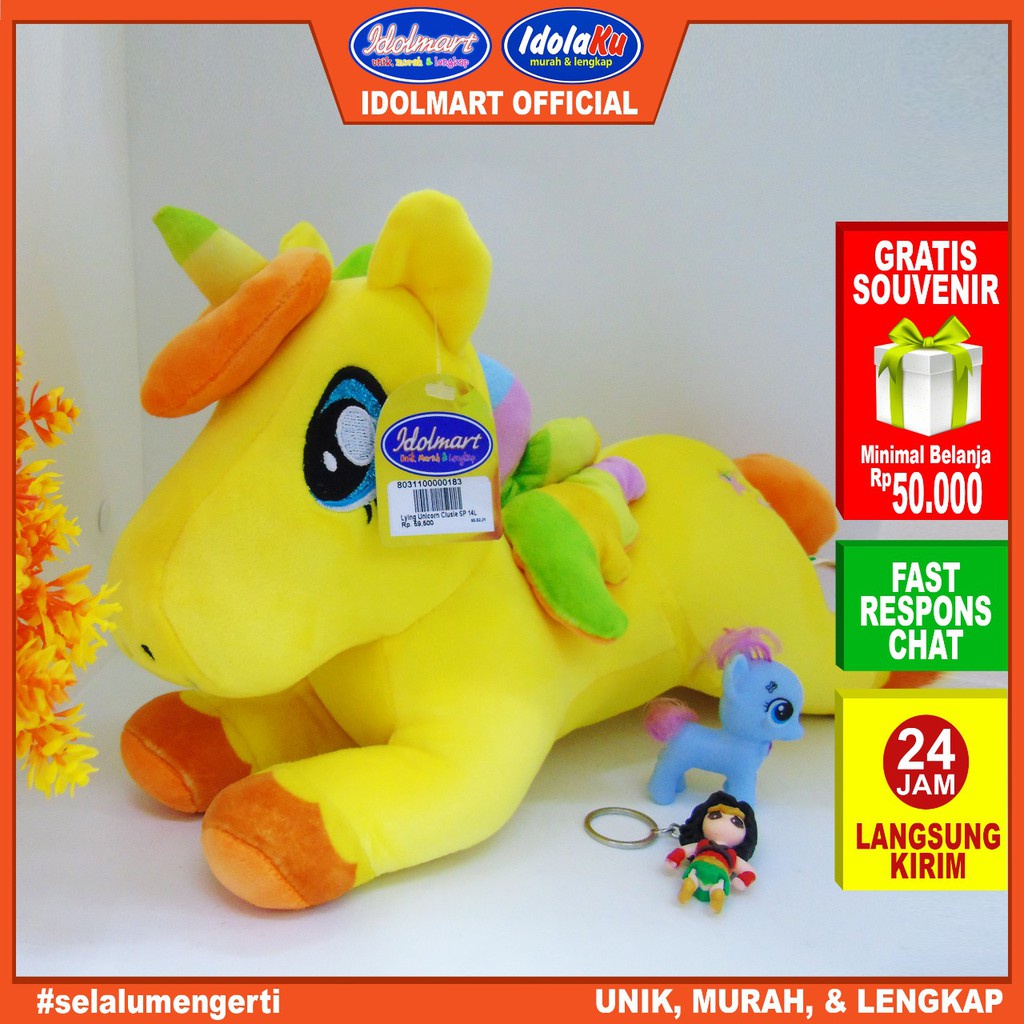 IDOLAKU Boneka Kuda Poni lying Unicorn Rebah 35 cm / Boneka SNI