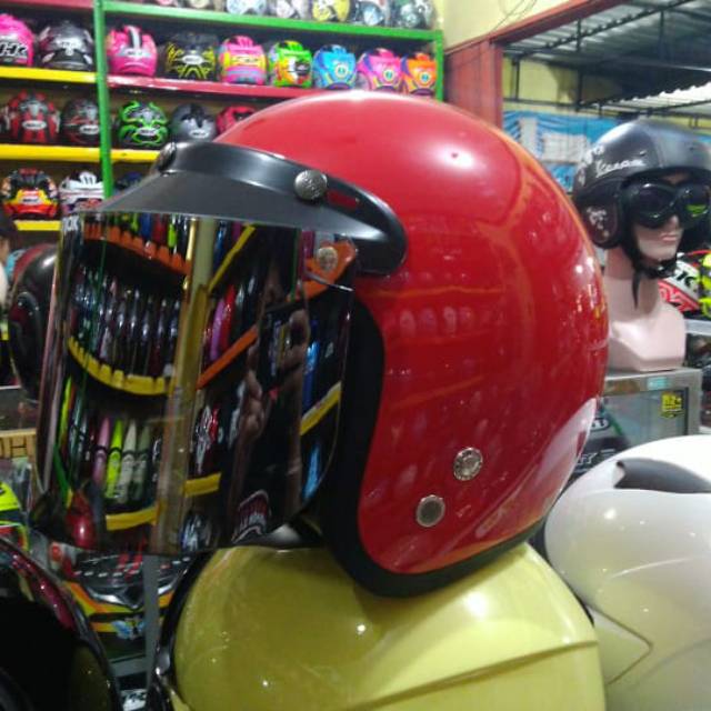 HELM BOGO DAG MERAH  KACA FLAT/CEMBUNG