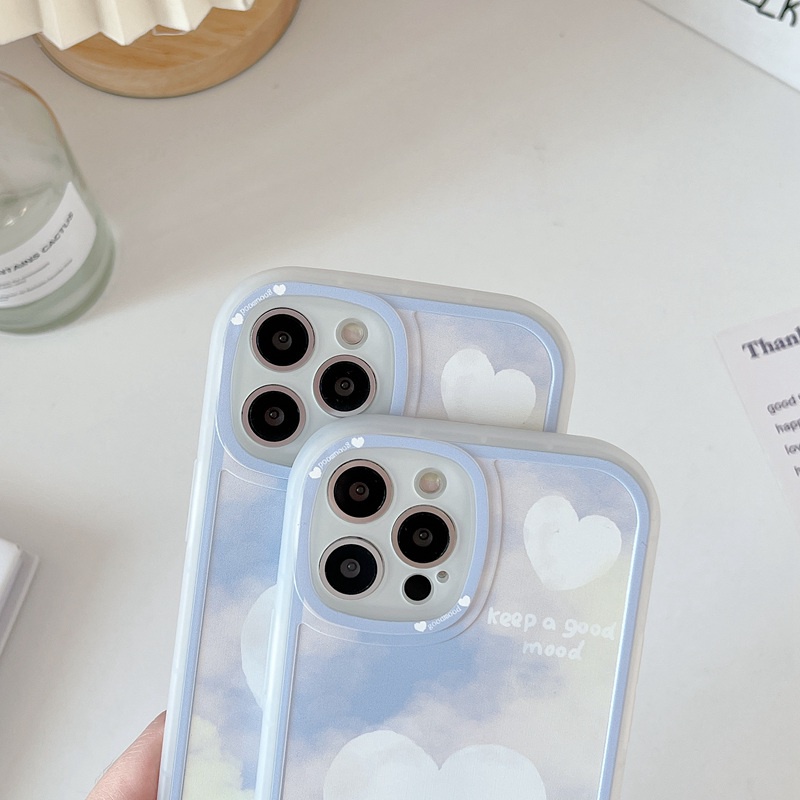 Soft Case HP Gambar Awan Bahan Silikon Untuk HP iPhone 11 12 13 Pro Max 6 6S 7 8 + Plus SE 2020 XR XS Max Casing Xiaomi Redmi Note 7 8 10 Pro awan biru cinta Casing Ponsel