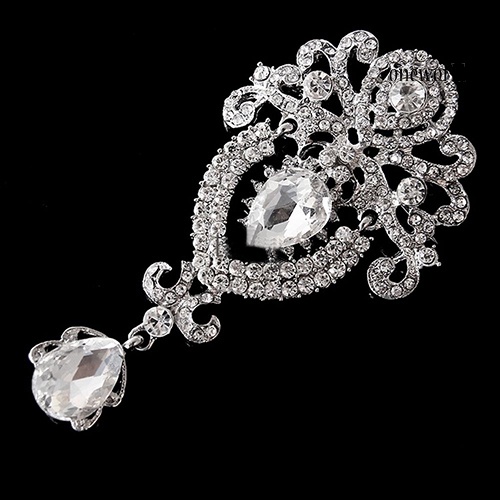 OW@ Women Large Flower Bridal Crown Crystal Rhinestone Brooch Pin Jewelry Charm