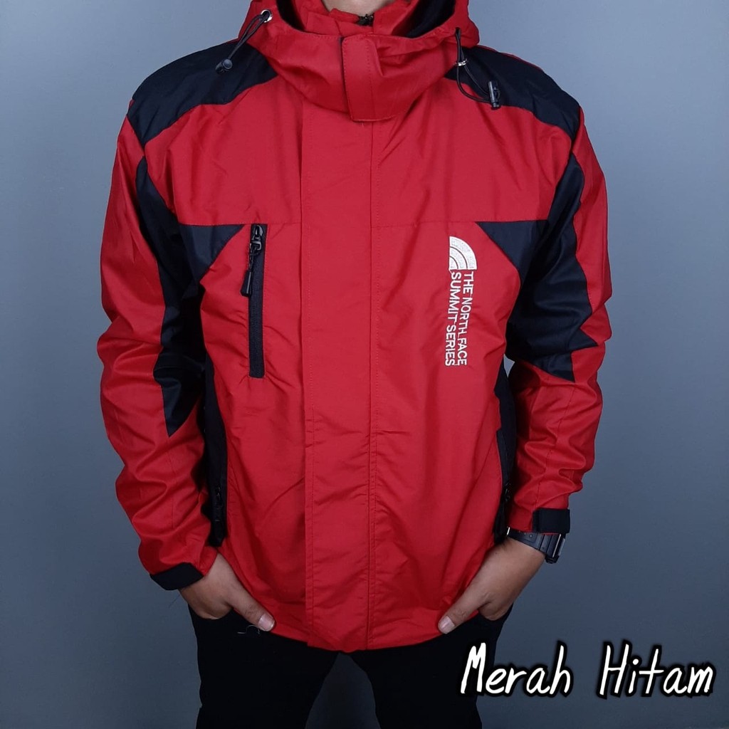 jaket parasut gunung TNF kombinasi hitam merah mountain outdoor