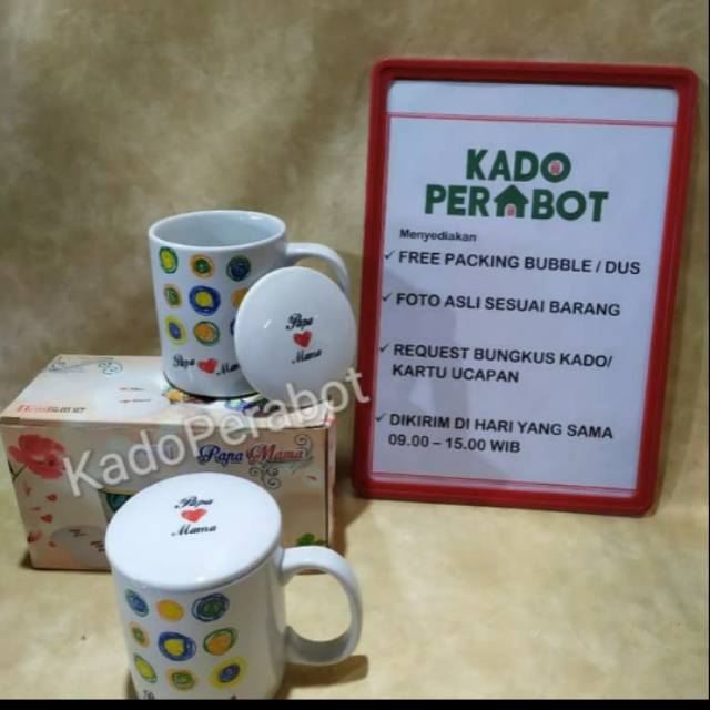 Mug Papa Mama tutup set keramik Premium 2set MegaStore