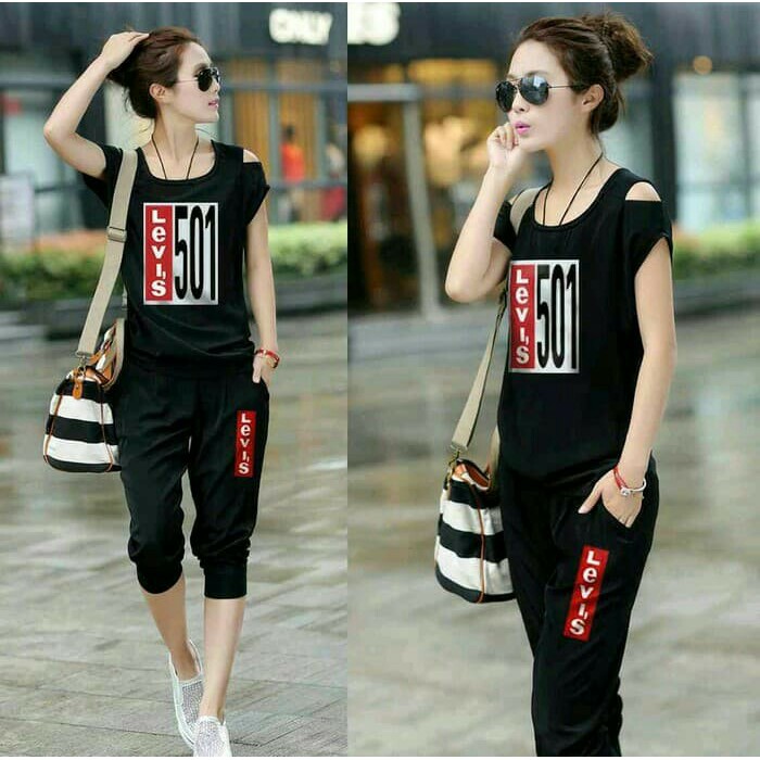 Setelan wanita levis 501 black Fashion Wanita murah Setelan perempuan murah baju cewek murah