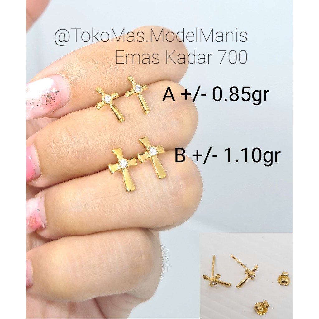 Anting tusuk giwang Salib emas kuning kadar 700