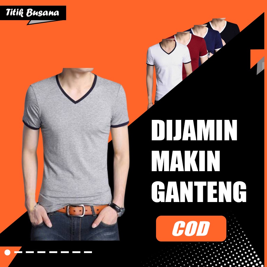 Kaos Lengan Pendek Pria Leher V Vobulo Slim Fit Kaos Cowok Dewasa Polos V Neck Terbaru Cotton Spande