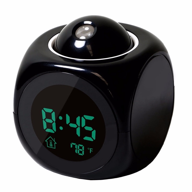 Jam Alarm Light Projection LCD Display Digital Clock Voice Prompt Thermometer - FJ3532 - Black