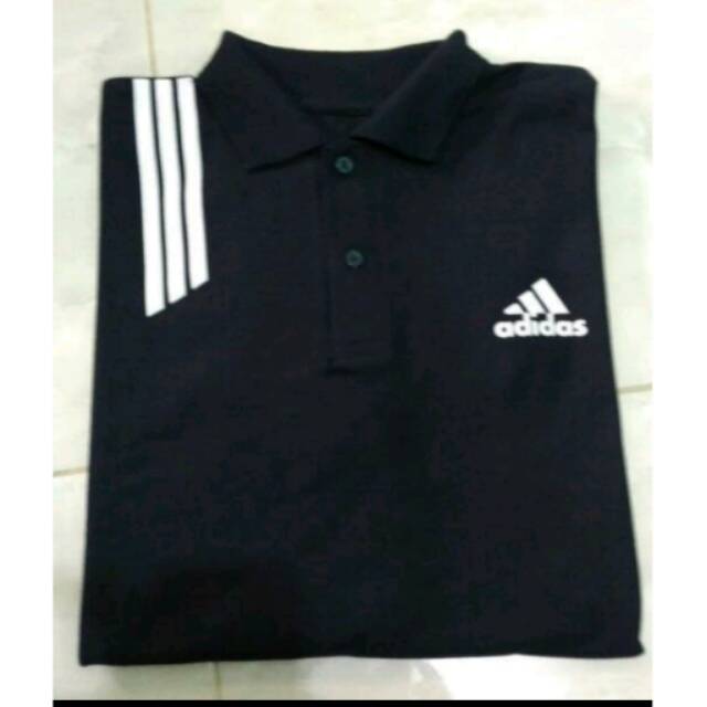 Polo shirt/kaos kerah Adidas strip (hitam)
