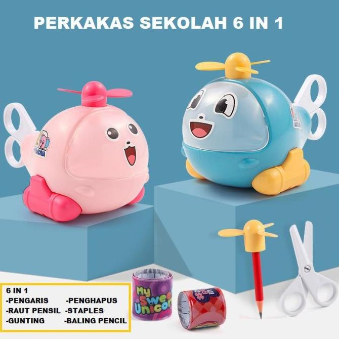 

COD STATIONARY Alat tulis anak sekolah 6 IN1 model Pesawat HELIKOPTER