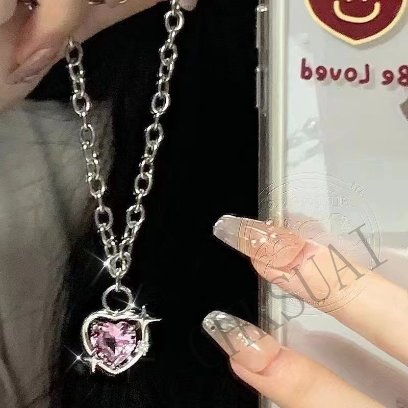 Kalung Rantai Dengan Liontin Hati Hias Batu Zircon Untuk Wanita Barbie