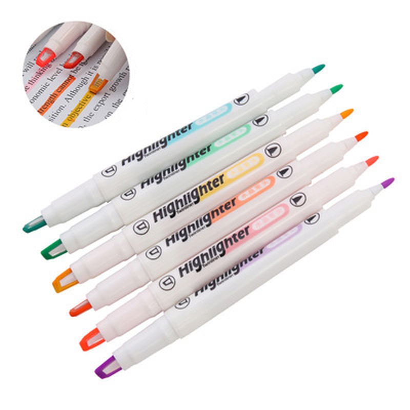 [6Pcs 1set Double-headed highlighter] [Student Key Marking Highlighter]