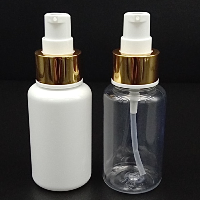 BOTOL TREATMENT 60ML PUMP GOLD FULCCAP / BOTOL TUBULAR 60 ML PUMP TREATMENT GOLD BOTOL PET 60ML NATURAL PUTIH