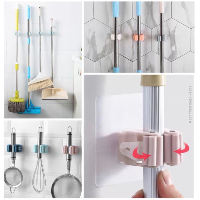 GANTUNGAN Hook Tempel GAGANG Sapu Pel Dinding Clip Holder Pengait Tempat Perabotan Rumah Alat Dapur LC