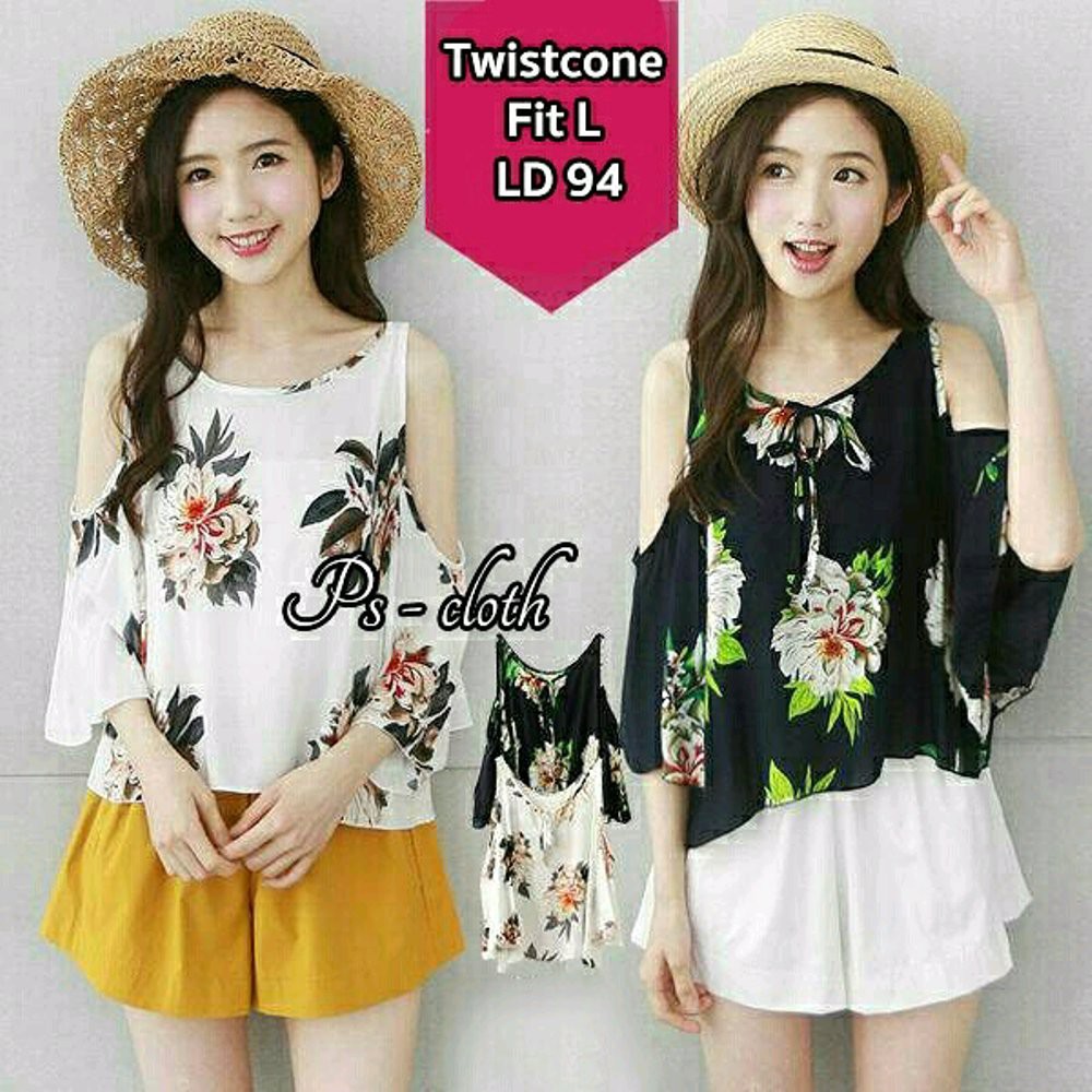 Blouse twiscone motif bunga baju sabrina blouse sabrina baju pantai