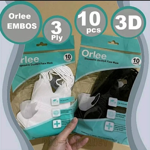 Masker Duckbill 3D Kemenkes Orlee 3 Ply Earloop Medis isi 10 pcs 3ply Putih / Hitam