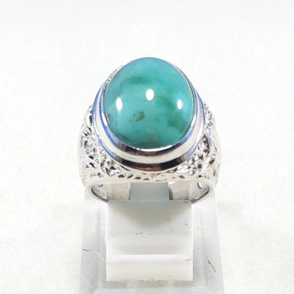 CINCIN BATU AKIK NATURAL CHRYSOPRASE CHALCEDONY GARUT INCLUDE MEMO RING PERAK HANDMADE