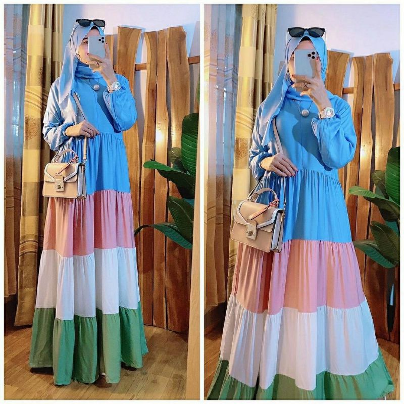 Thalia Maxy, GAMIS/MAXI DRESS WANITA MUSLIM CANTIK FIT XL BAHAN KATUN RAYON IMPORT LD104 ZIPPER BUSUI