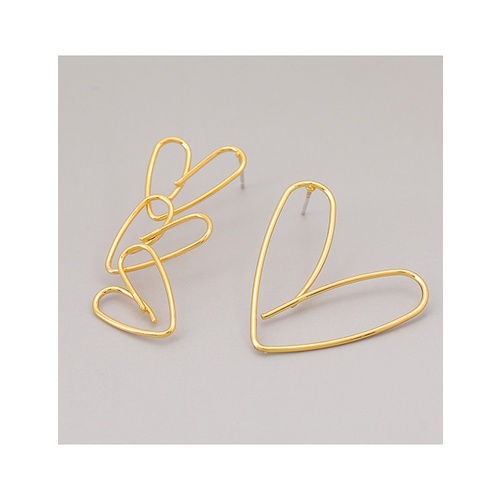 LRC Anting Tusuk Fashion Gold Color Heart Shaped Asymmetric Hollow Alloy P65078