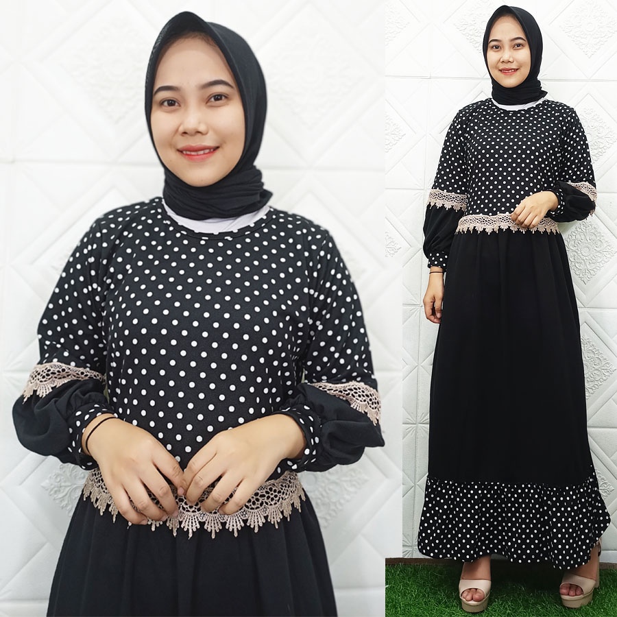 YESIKA GAMIS POLKADOT KOMBINASI RENDA LENGAN BALON GL FASHION