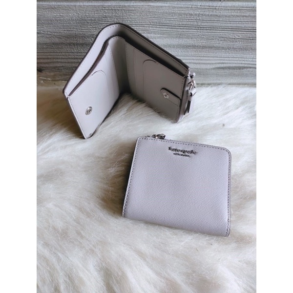 Kate Spade Cameron Small L Zip bifold wallet softtaupe leather grey