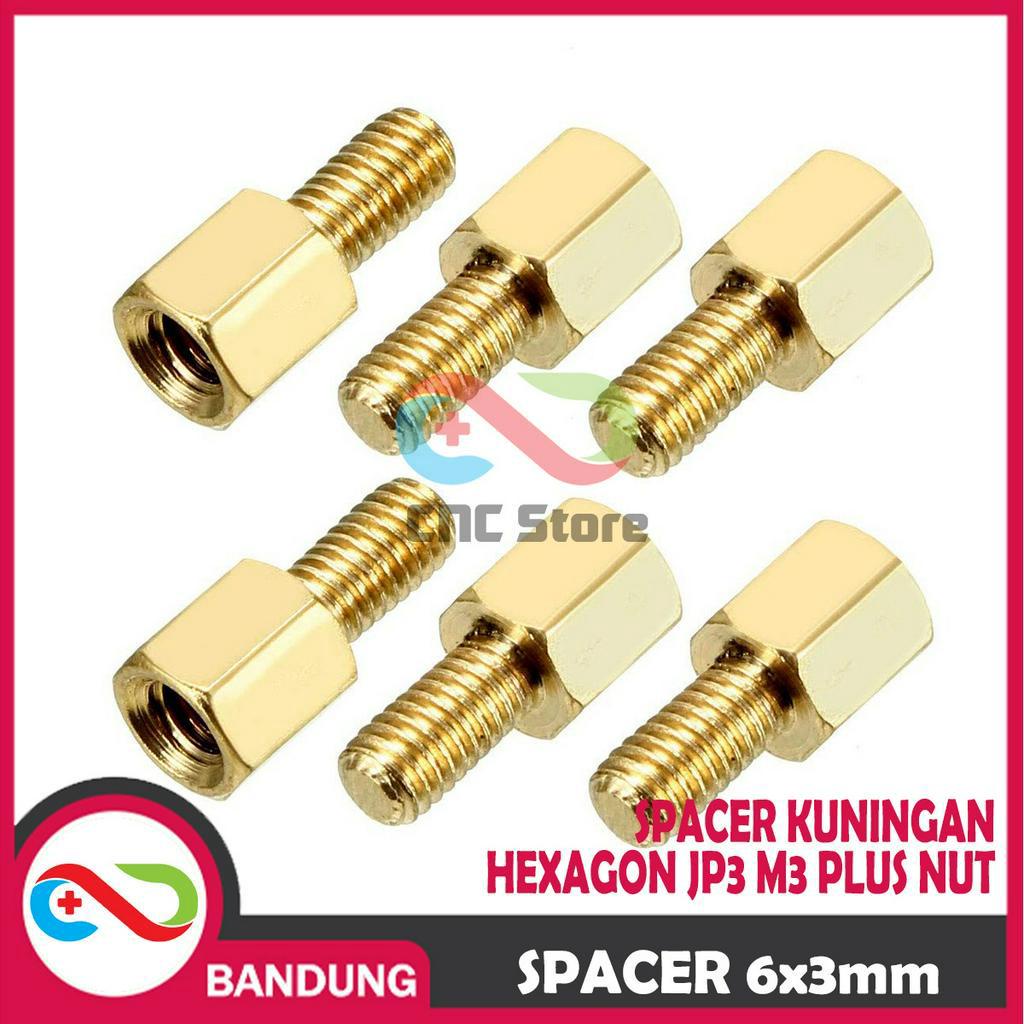 SPACER PCB METAL LOGAM 6x3MM SPACER KUNINGAN HEXAGON JP3 M3 PLUS NUT