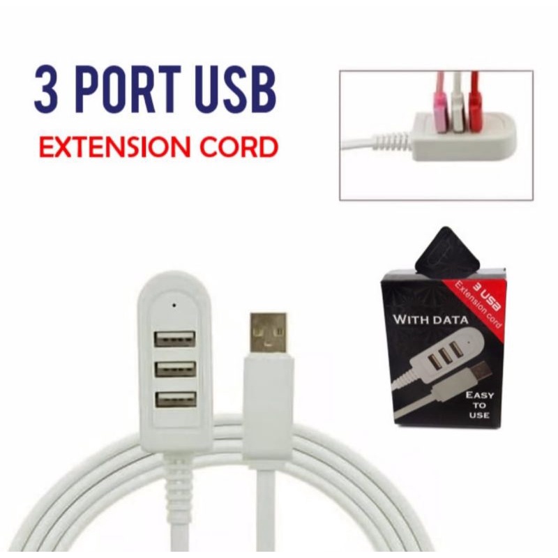 Extension Cord 3 USB Port, Charger dan USB hub