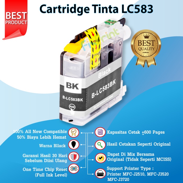 Tinta Compatible Brother LC 583 LC583 LC-583 ORI Printer MFC J2510 J3520 J3720