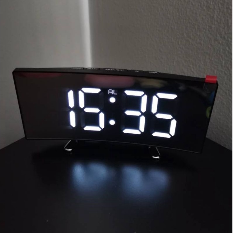 Jam Meja Digital Melengkung Mirror Alarm Clock SONIFER