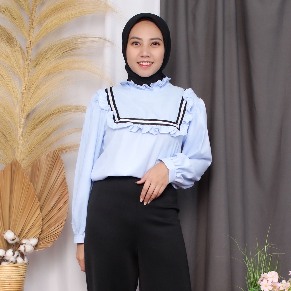 RX Fashion - Boni Top / Blouse Wanita / Atasan Korean Style ( gratis Ongkir ) -BN-SOFTBLUE